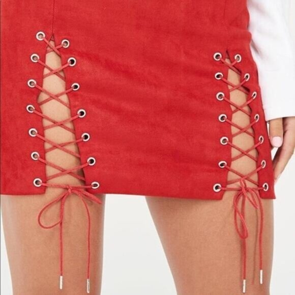 MANIERE DE VOIR Suede Lace-Up Mini Skirt Sz 2 - Picture 3 of 8